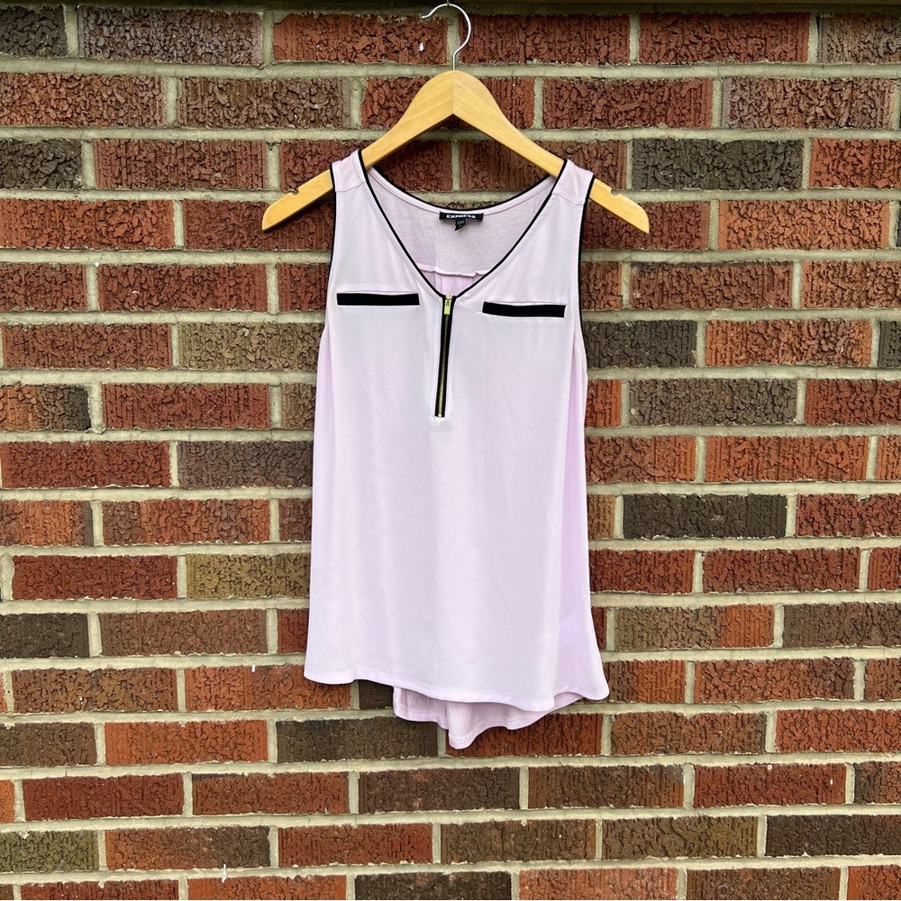 Express Baby Pink and Black Zipper Front Sleeveless Two Fabric Tank Top